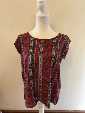 Piphany Red Paisley Print Cap Sleeve Blouse Size XS EUC